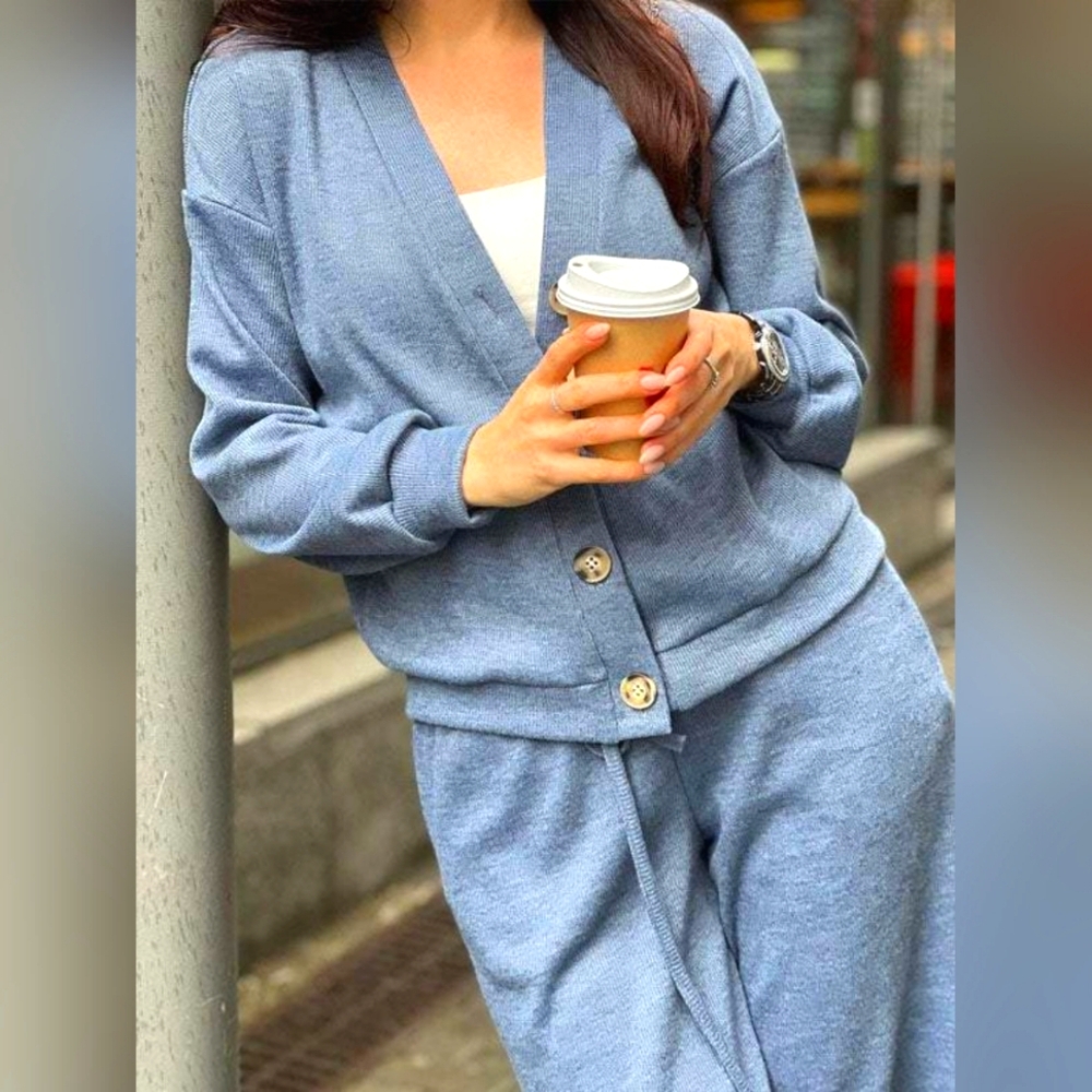 Full Size Button Up Long Sleeve Top and Pants Set
